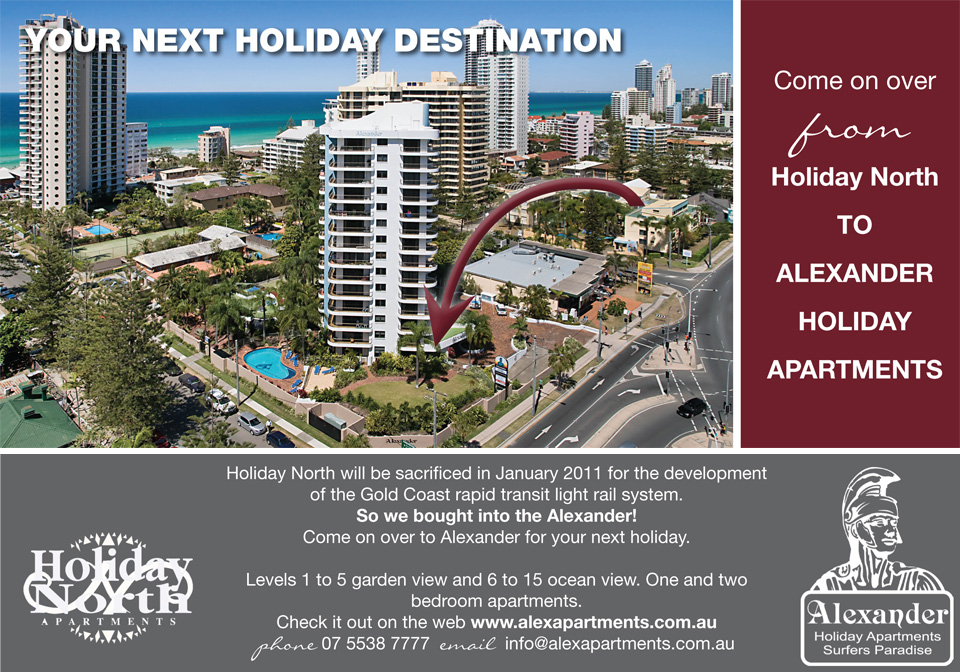 Come on over from Holiday North to Alexandar Holiday Apartments